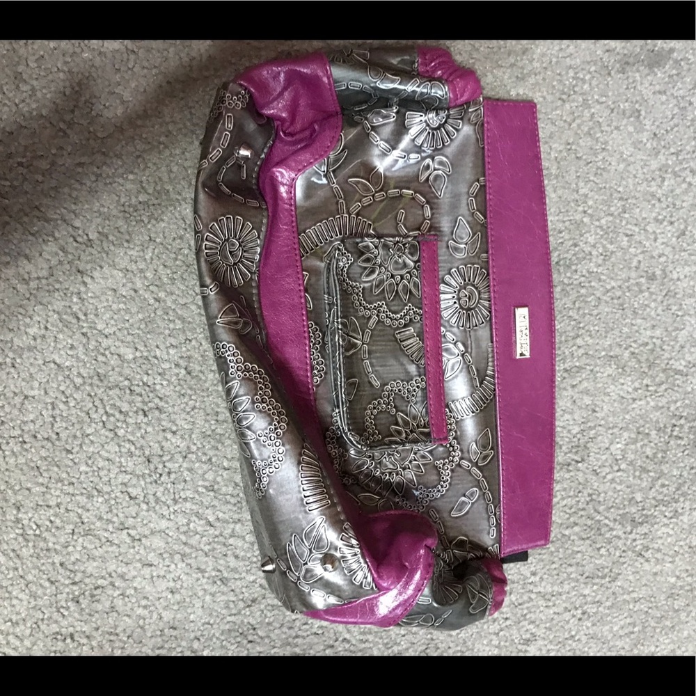 Grey and purple Miche purse cover